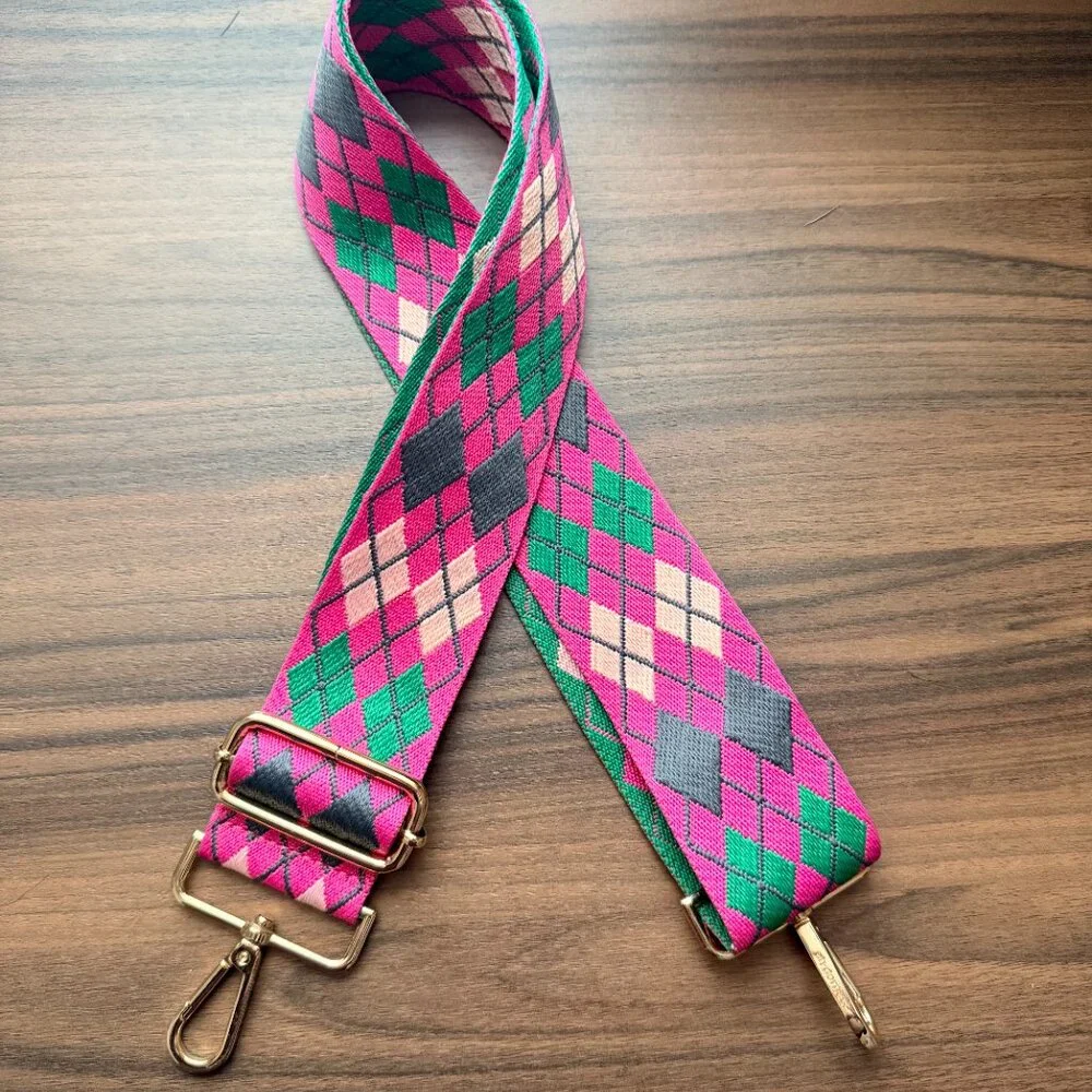 Ahdorned Pink Argyle Crossbody Bag Strap - Picture 1 of 4